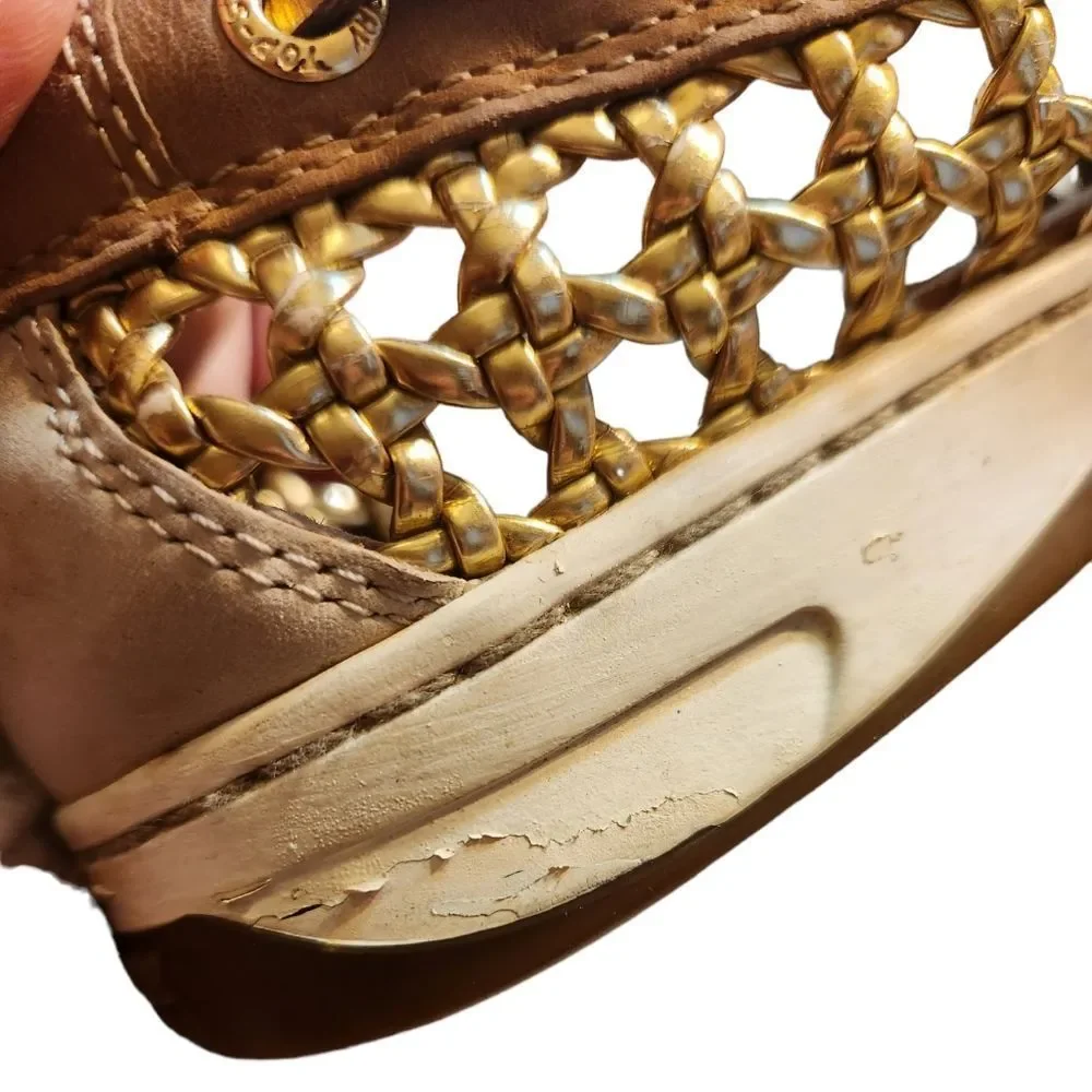 Sperry Top Siders Shoes Beige Gold Womens Size 7M